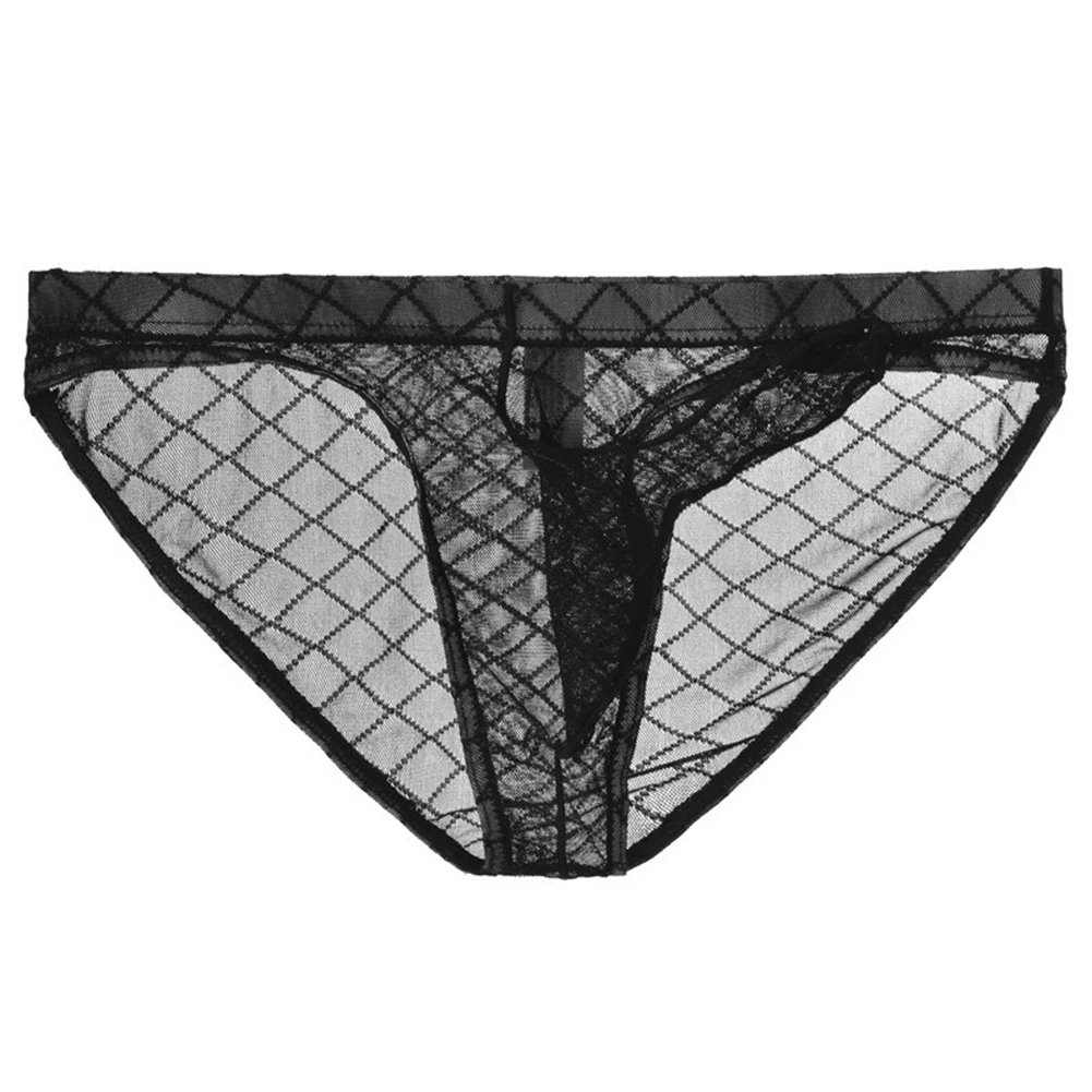 Mesh Ultrathin Underpants Diamond Print Underwear Sleepwear Night Use Comfortable Fit Elastane Blends Mens Underwear