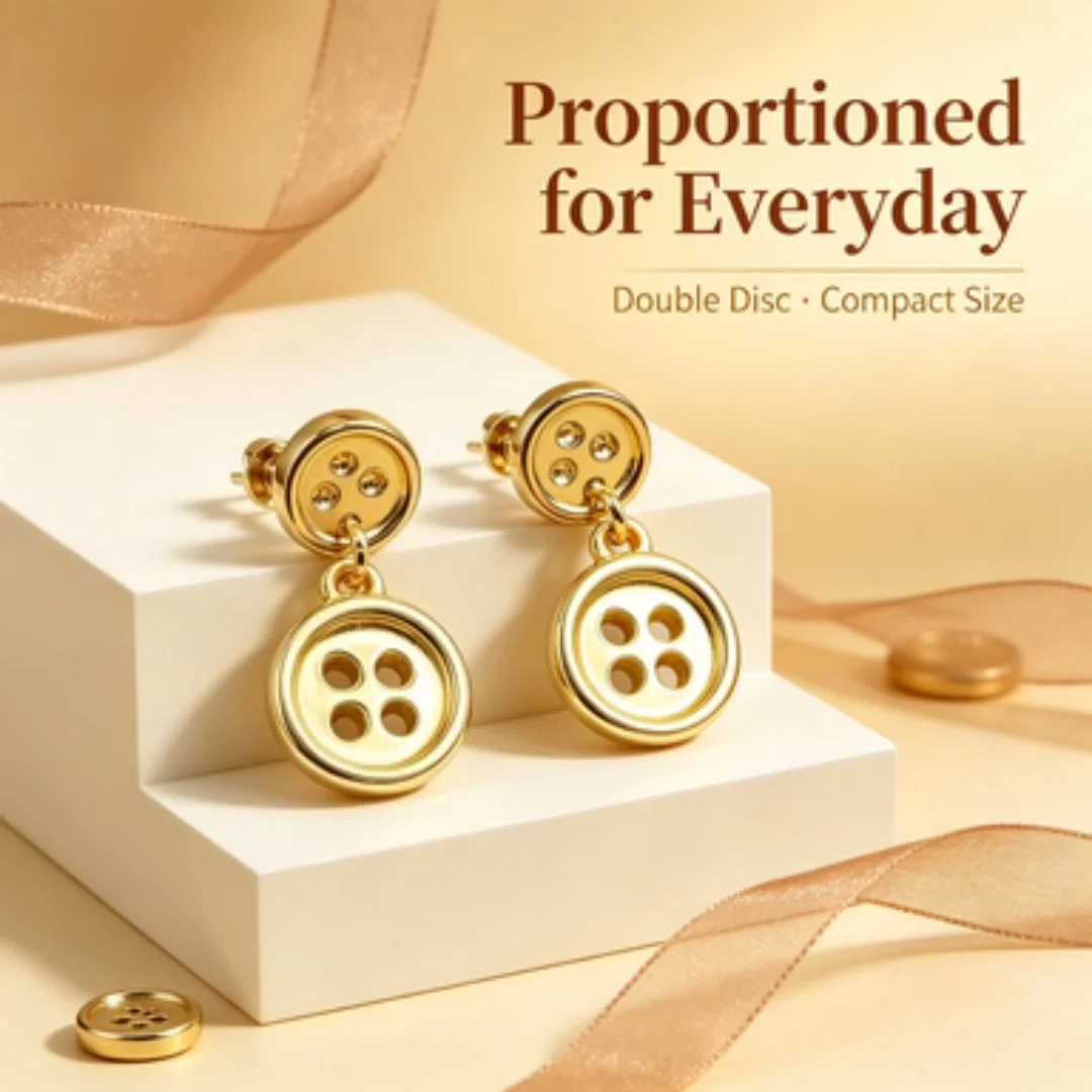 Daily best-selling European and American style gold button shaped earrings, niche design, versatile accessories
