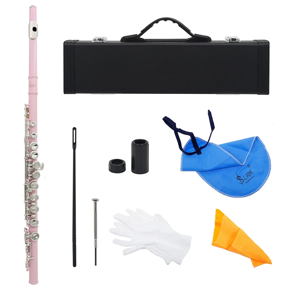 

SLADE Closed Hole C Tone Flute 16 Holes Flute Cupronickel Concert Flute with E key Case Cleaning Cloth Parts & Accessories