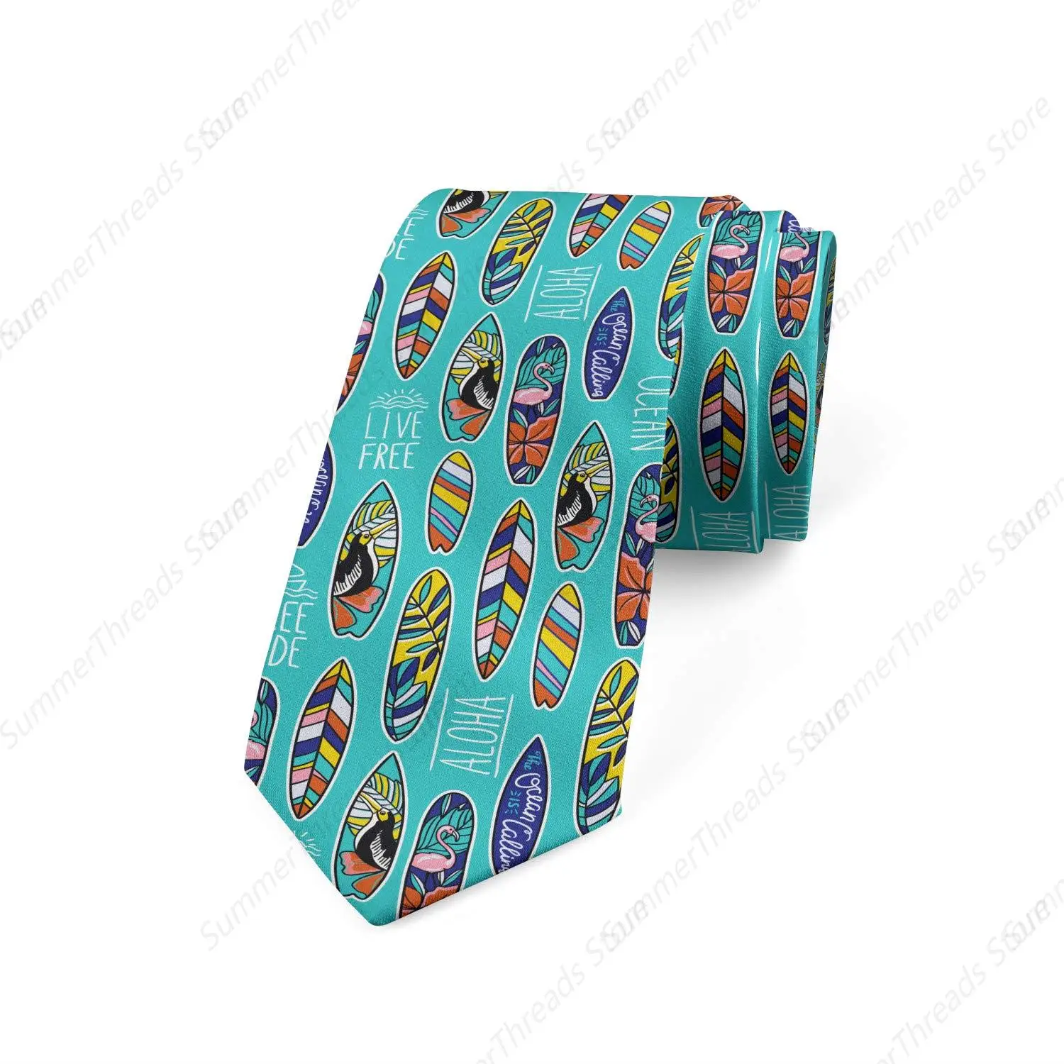 Men's Tie, Aloha Hawaii Ocean, Necktie Blue Multicolor Ties