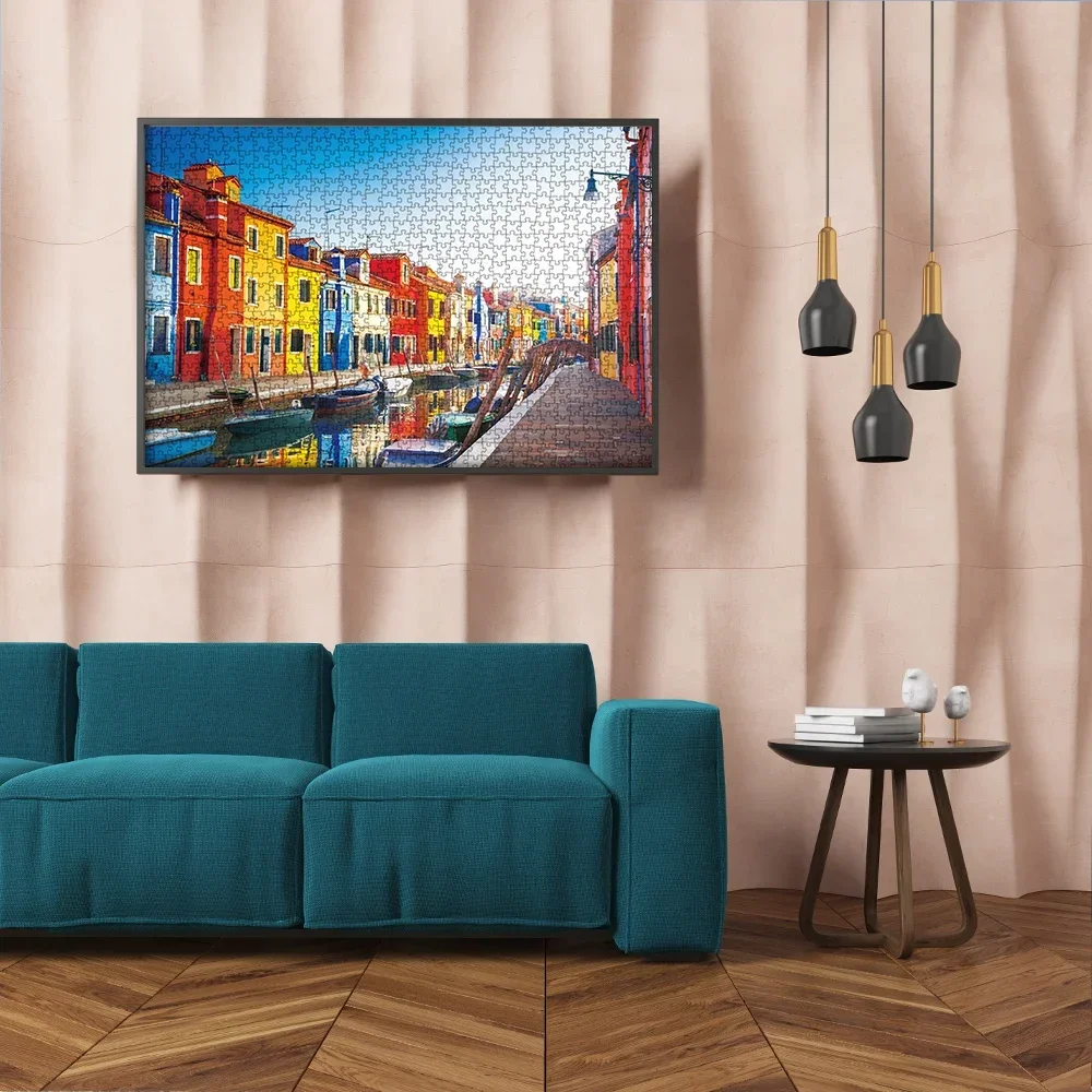 MaxRenard 68*49cm Jigsaw Puzzle 1000pcs Aduls Brilliant Landscape Colorful Venice Burano Island Home Wall Decoration Family Game