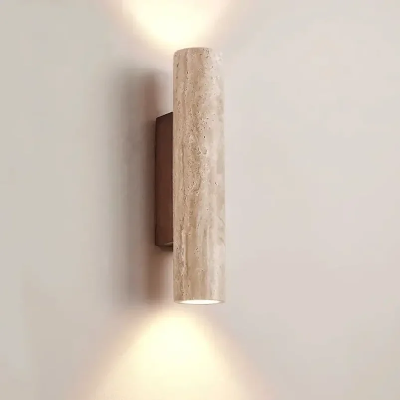 Modern Cream Style LED Wall Lamp High-quality Yellow Limestone Sconce LED Bulb Bedroom Living Room Up and Down Emitting Light