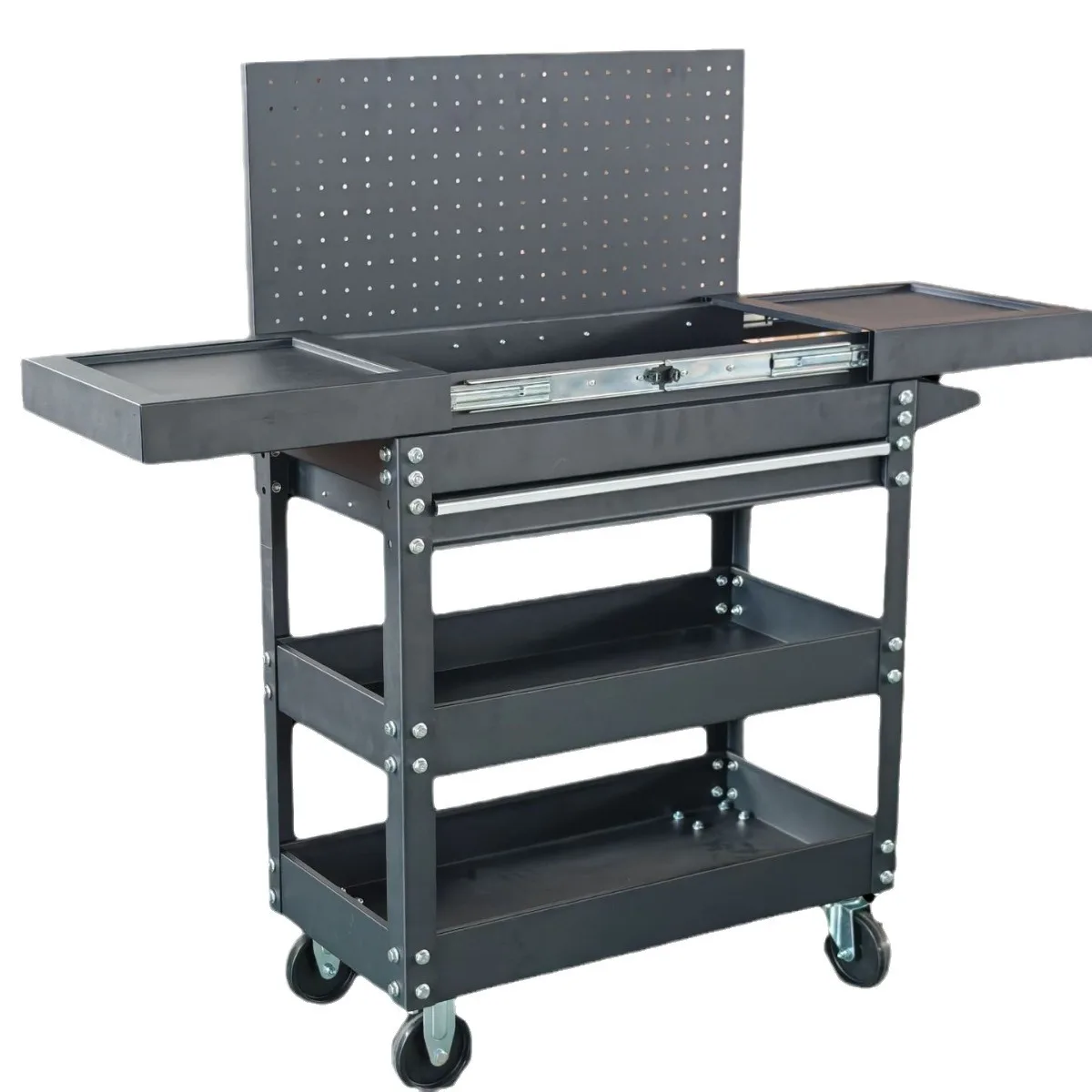 3-Tier Metal Rolling Tool Cart With Storage Drawers For Garage Workshops Mechanic's Tool Cabinets