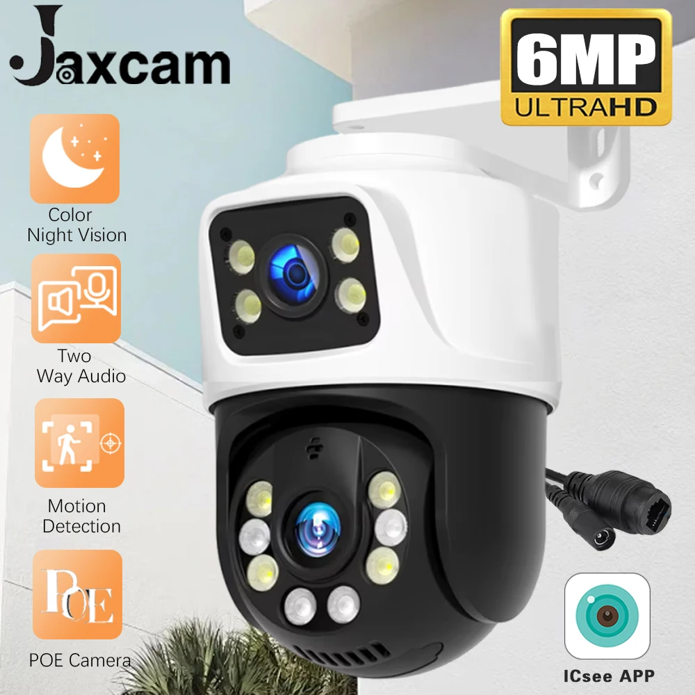 

6-мегапиксельная HD-камера с двумя объективами PTZ POE IP-камера H.265, уличная домашняя камера видеонаблюдения, камера видеонаблюдения Onvlf iCSee XMEye