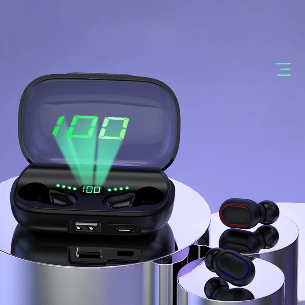 

Earphones Wireless Earbuds Mini Invisible Design Noise Cancelling Stereo Sound Charging Box Black Portable Audio