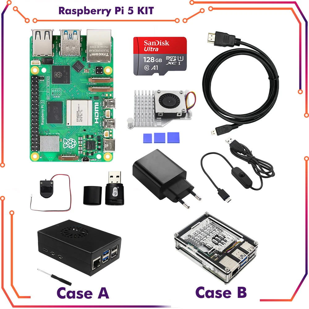 Raspberry Pi 5 4GB 8GB RAM Placa de desarrollo ordenador 2,4 GHz Cortex-A76 CPU VideoCore VII GPU opcional funda ventilador fuente de alimentación