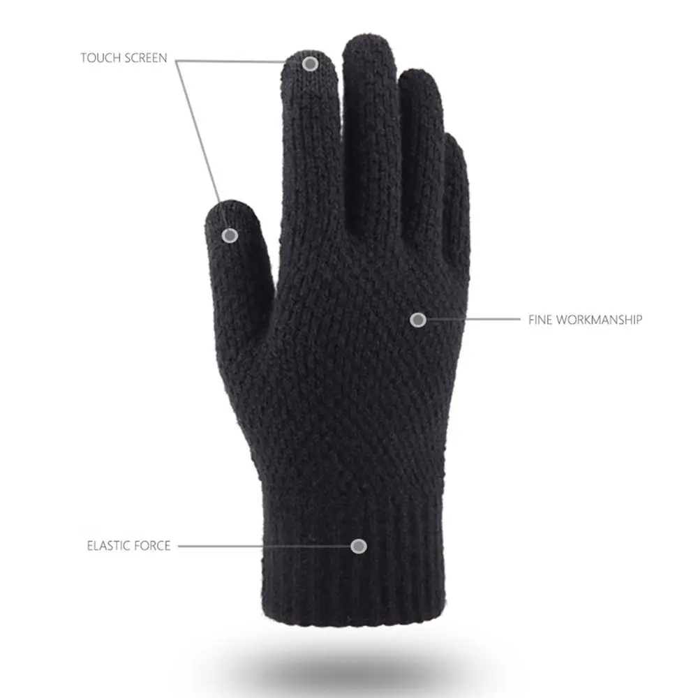 Guantes de lana informales para hombre y mujer, manoplas gruesas y cálidas para pantalla táctil, resistentes al viento y al frío