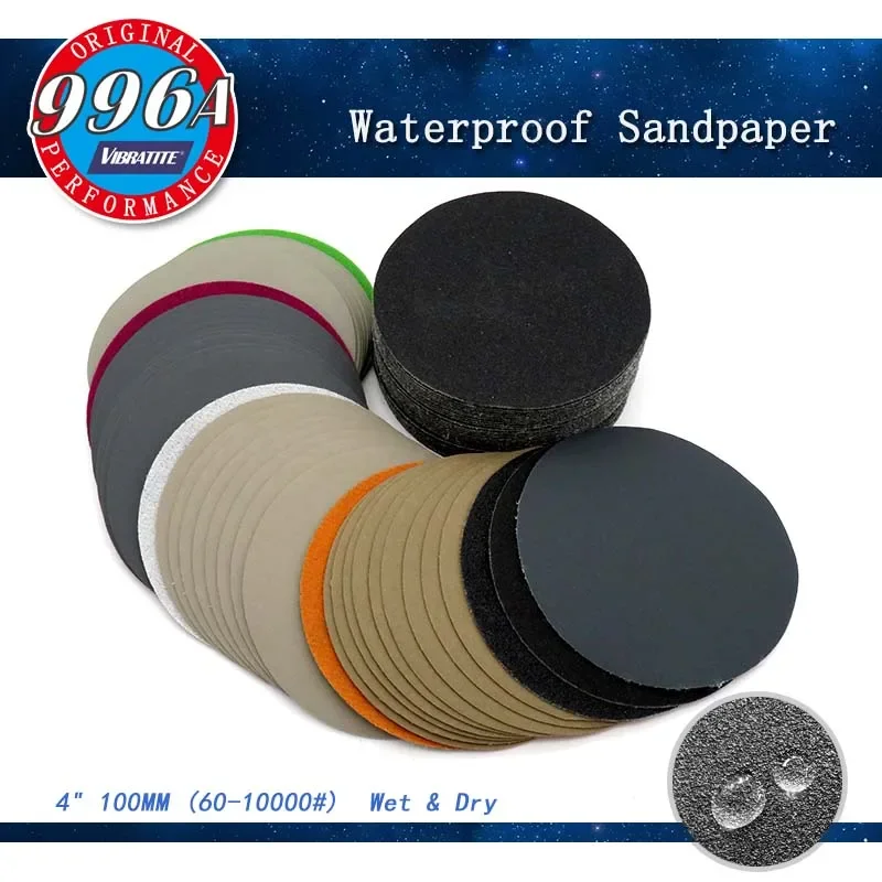 50Pcs 4 Inch 100mm Waterproof Sandpaper 60 to 10000 Grit Hook & Loop Silicon Carbide Sanding Disc Wet/Dry for Polishing Grinding