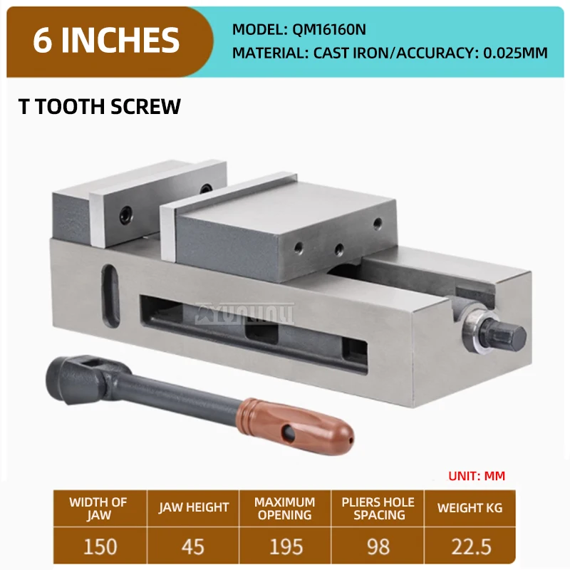 Flat-nose pliers for heavy-duty milling machines, angle-fixed smooth-faced integrated 4-inch 6-inch precision machine vise