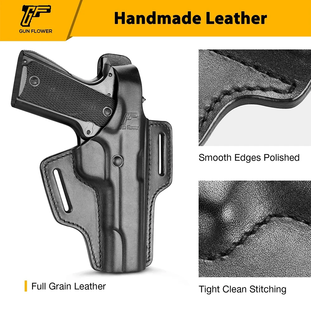 For Colt 1911,Gun&Flower Tactical OWB Appendix Ambidextrous Holster 2 Slot Pancake Leather Gun Holder Pouches