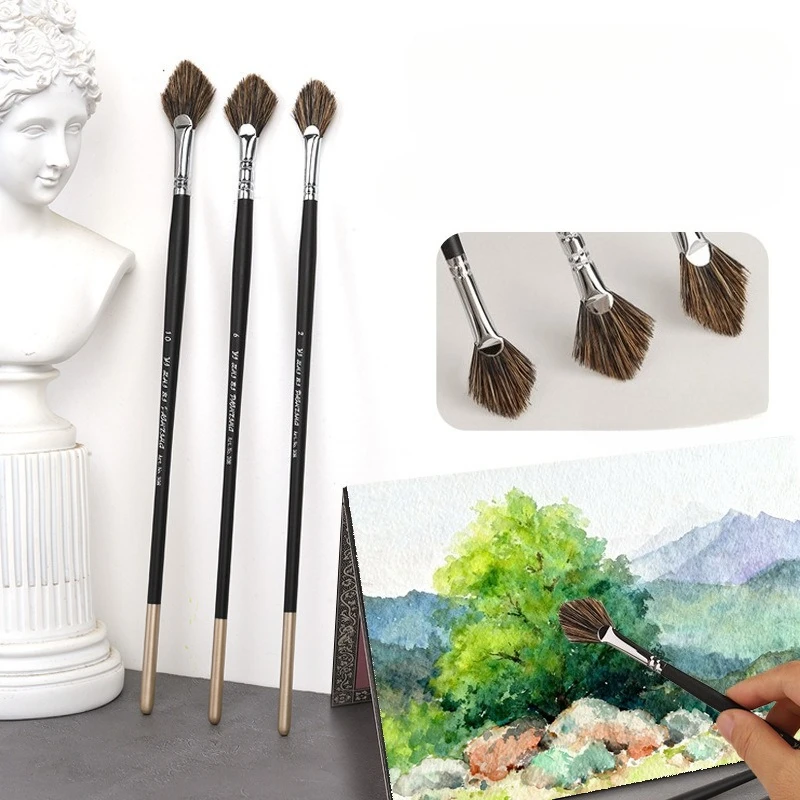 3Pcs Bristle Long Handle Paint Brushes Set Texture Leaf Brush for Oil Acrylic Painting Landscape Stone Shape Art Supplies