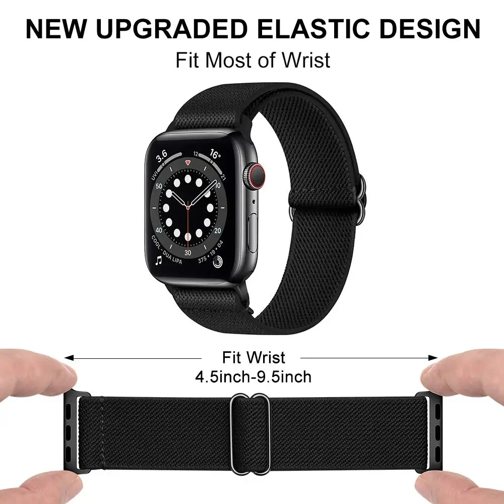 Нейлоновый ремешок для Apple Watch, ремешки 44 мм, 45 мм, Ultra2, 49 мм, серия 10, 9, 8, 7, 38/42 мм/46 мм, эластичный браслет iWatch 6 5 4 3 Se 40/41 мм