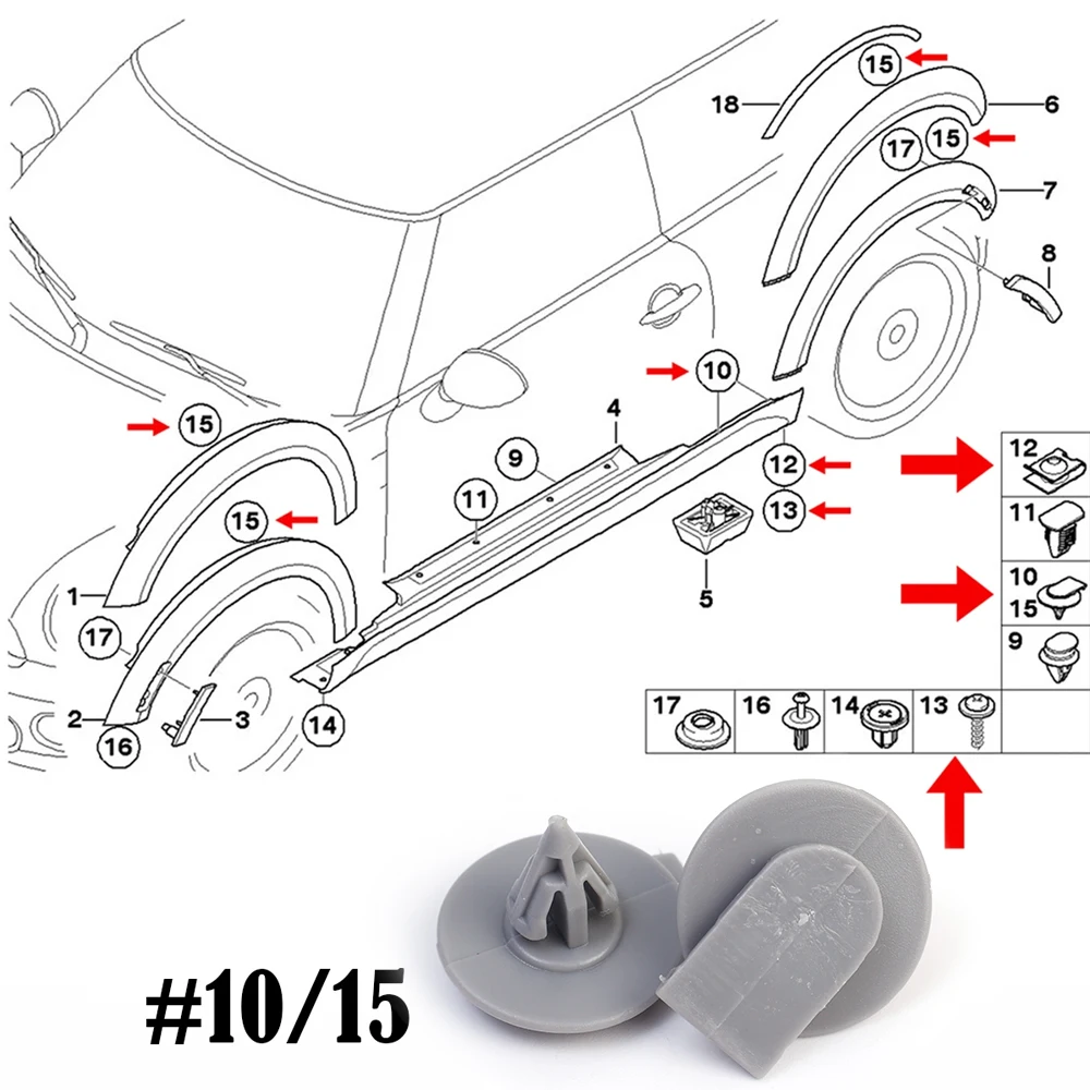 Car Wheel Arch Trim Clips Fasteners Auto Plastic Rivets For BMW Mini R50 R52 R53 R55 R56 R57 One-Cooper S D Convertible Roadster