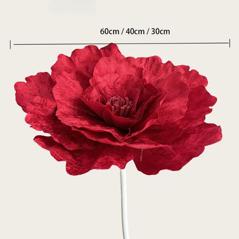 Large Artificial Velvet Peony Flower Window Display Indoor Shooting Wine Red Artificial Rose Big Flower Wedding Road Guide