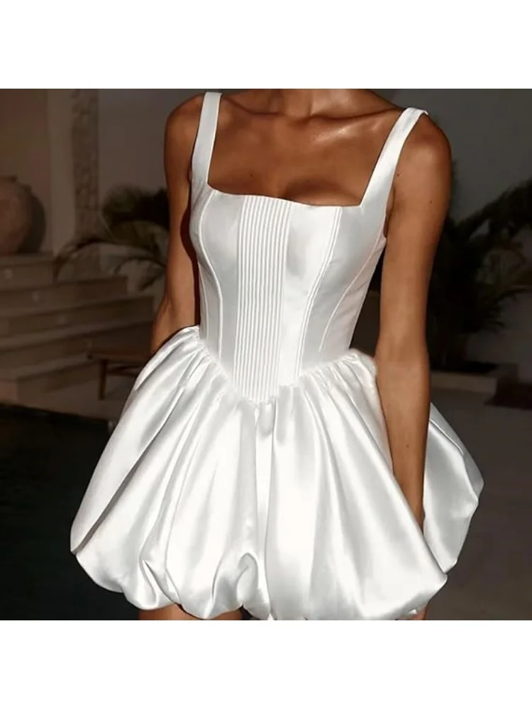 

Satin Short Wedding Bubble Dresses for Bride Beach Strapless Tulle Mini Tight Bridal Gowns for Wedding
