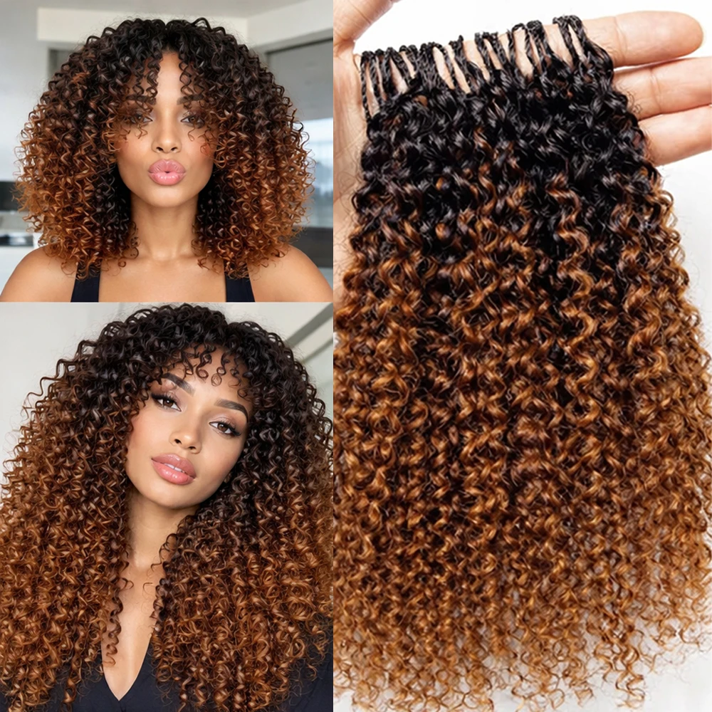 TB30 Brown Kinky Curly Crochet - Feather Hair Extension ulasan dan harga