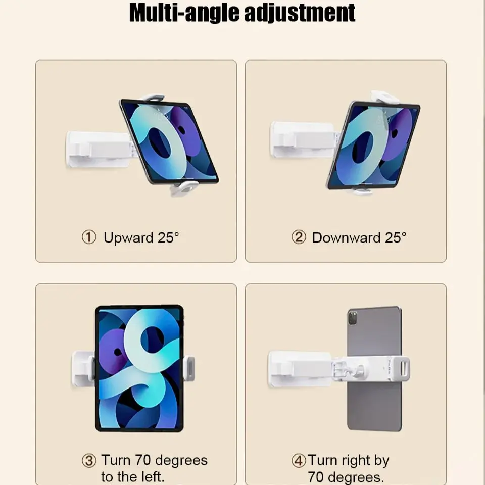 OUTMIX Uchwyt ścienny na tablet 360 °   Regulowany uchwyt na tablet Kindle do urządzeń o przekątnej 4-13 cali, do magazynu, łazienki, kuchni, składany — zdjęcie produktu 6