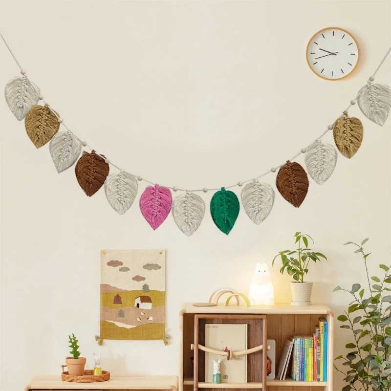 Handmade สีสันสดใส Leaf Bunting เด็กตกแต่ง Photo Props ผ้าฝ้าย