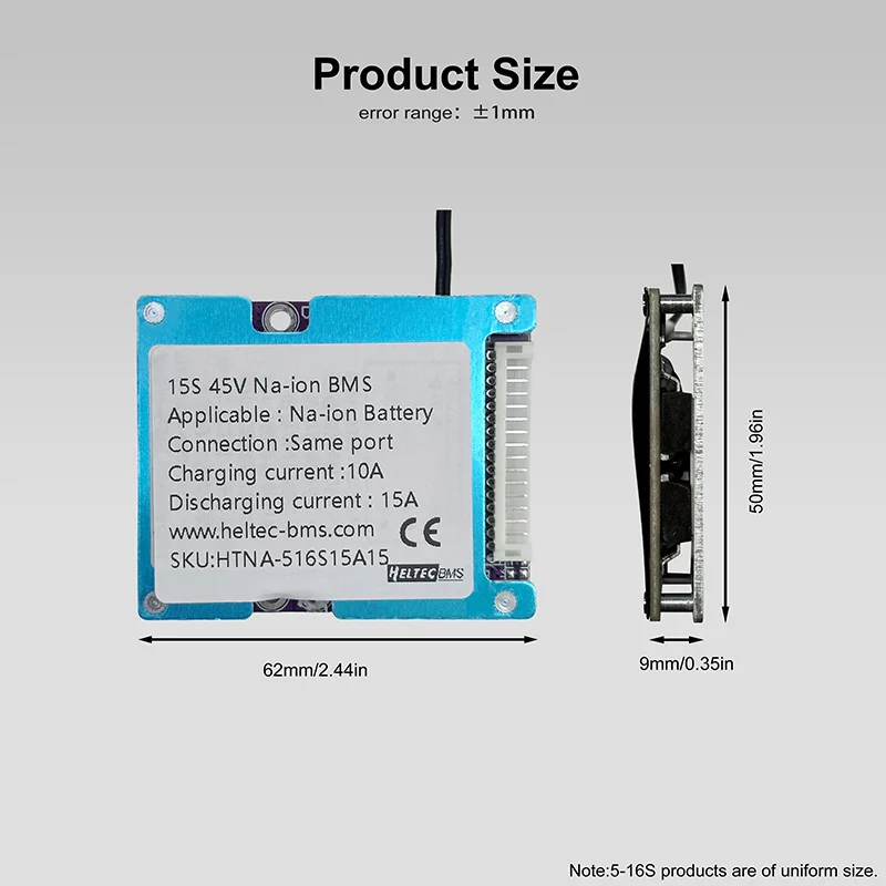 Heltec BMS Sistema de gestión de baterías: compatible con baterías de iones de sodio 5-16S 3,0 V, carga de 10 A y descarga de 15 A