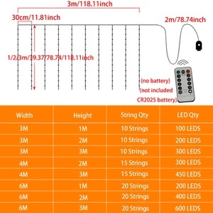 LED SHETIN Fairy Garlanda trong cửa sổ, USB, 8 Chuỗi ánh sáng, lễ hội, Giáng sinh, tiệc cưới, trang trí nhà, 3 m, 4 m, 6m 6 Rèm bán hàng chính 4x3 - №1