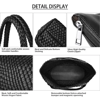 編織手提包 女士皮夾 純素皮革單肩手提包 - 時尚夏日沙灘手提包 - 大容量旅行手提包 10 最佳銷售 真皮編織包 - №8