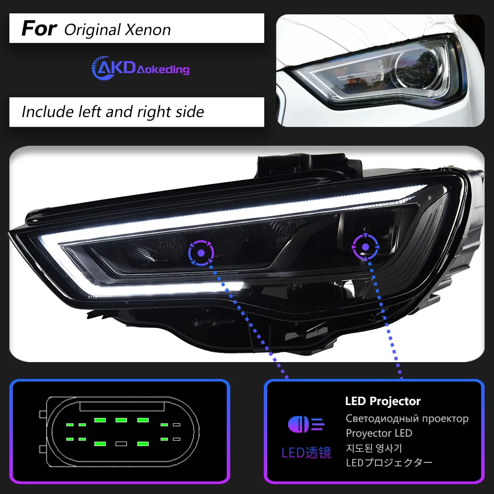 アウディ用ヘッドランプ,akd 2014-2016 a3 8V,LEDヘッドライト,アーム