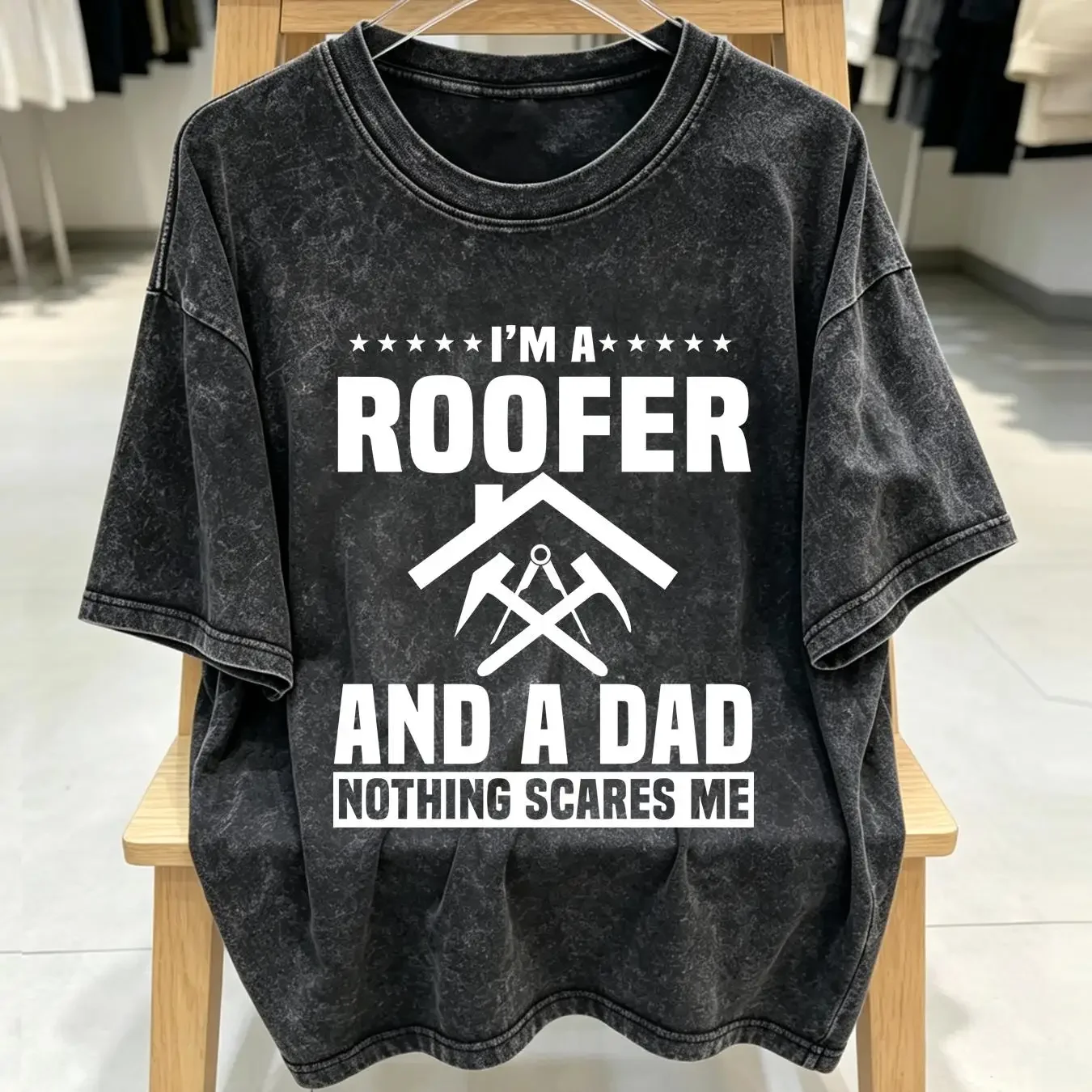 washed T Shirt I'm A Roofer And Dad Nothing Scares Me Cool Roof Mechanic Design For Father's Day Construction Roofing vintage