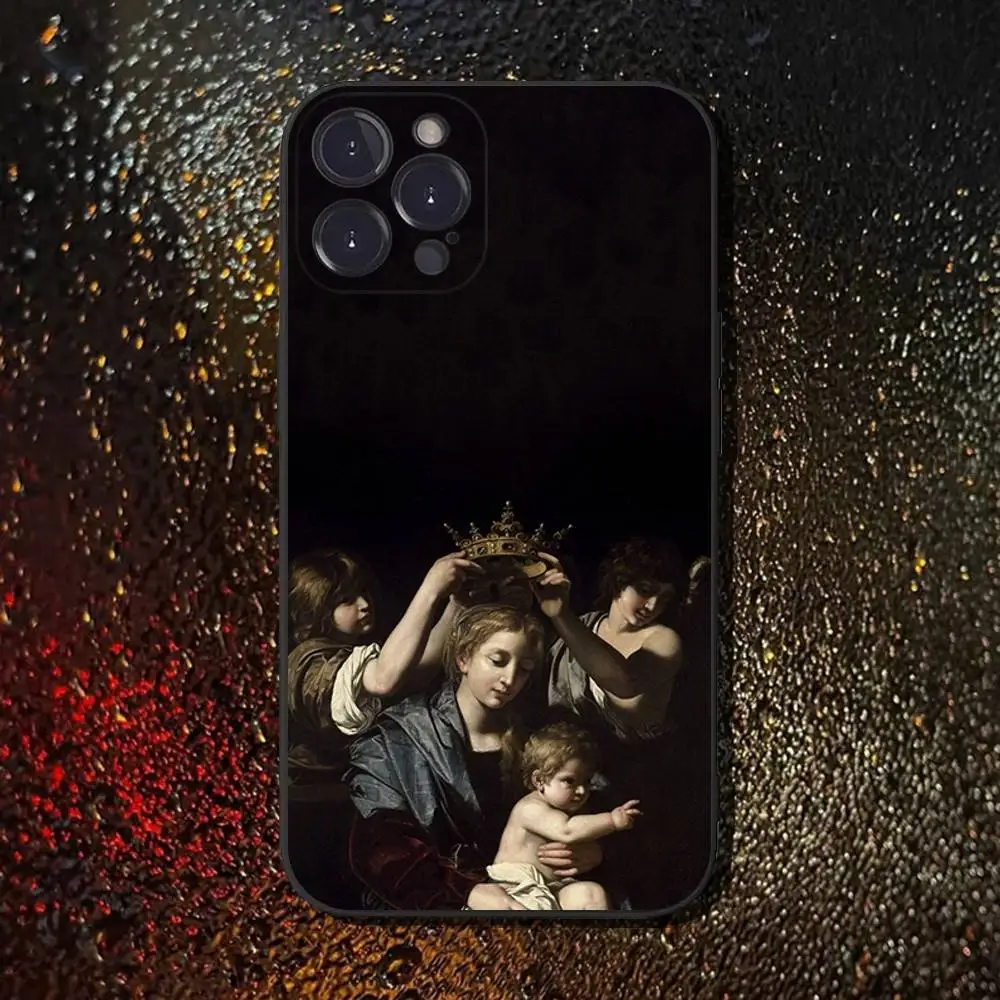 حافظة هاتف بتصميم فني من عصر النهضة لهاتف آيفون 16,15,14,13,12,11 Plus,Pro Max,XS,X,XR,SE,Mini,8,7,غطاء أسود من السيليكون الناعم