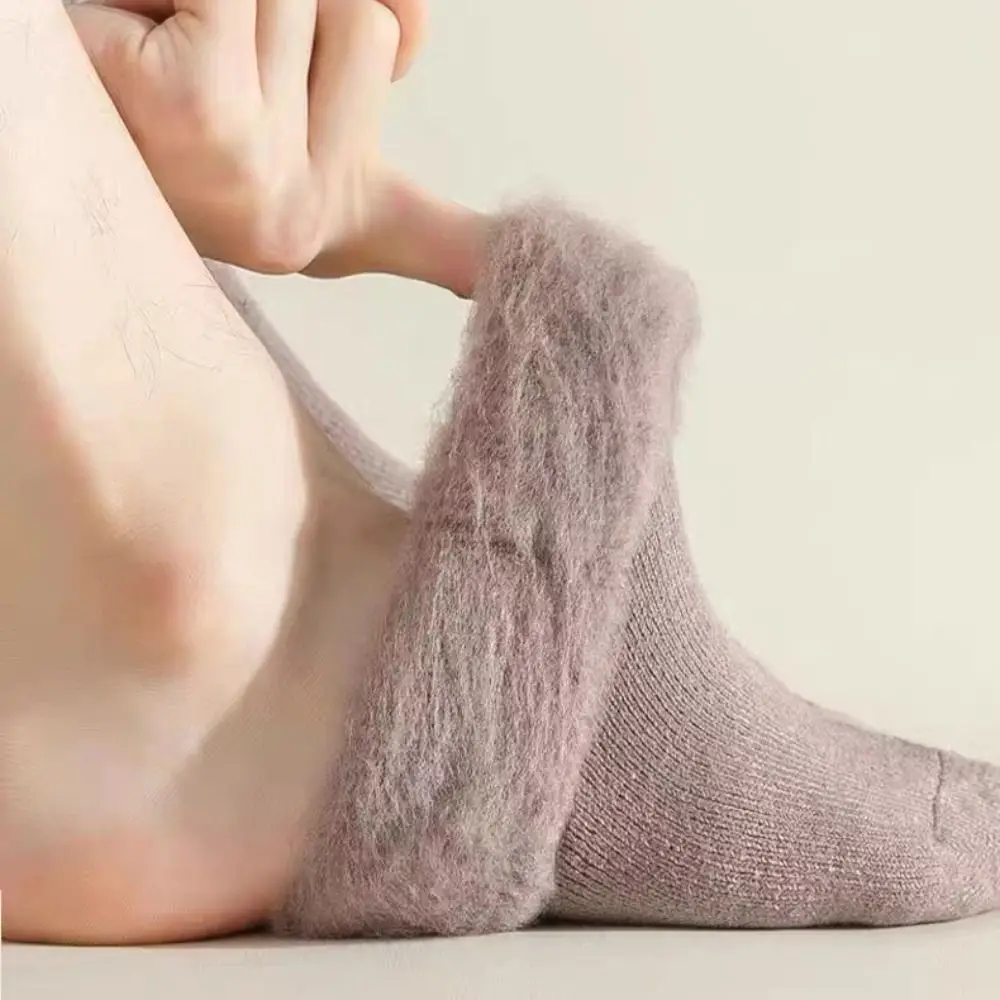 Fashion Cashmere Fuzzy Wool Socks Thick Solid Color Mid Tube Socks Thermal Winter Warm Velvet Socks For Women