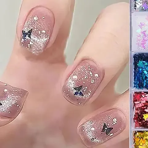 12 Grids/box Nail Enhancements Butterfly Sequins Ultra-thin Star Bow Shapes Glitter Gradient Nail Art Decorations Accessories