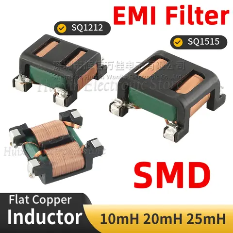2pcs SQ1212 SQ1515 SMD Flat Copper Wire EMI Filter Inductor Common Mode Inductance SQ Square Magnetic Coil 10mH 20mH 25mH SMT