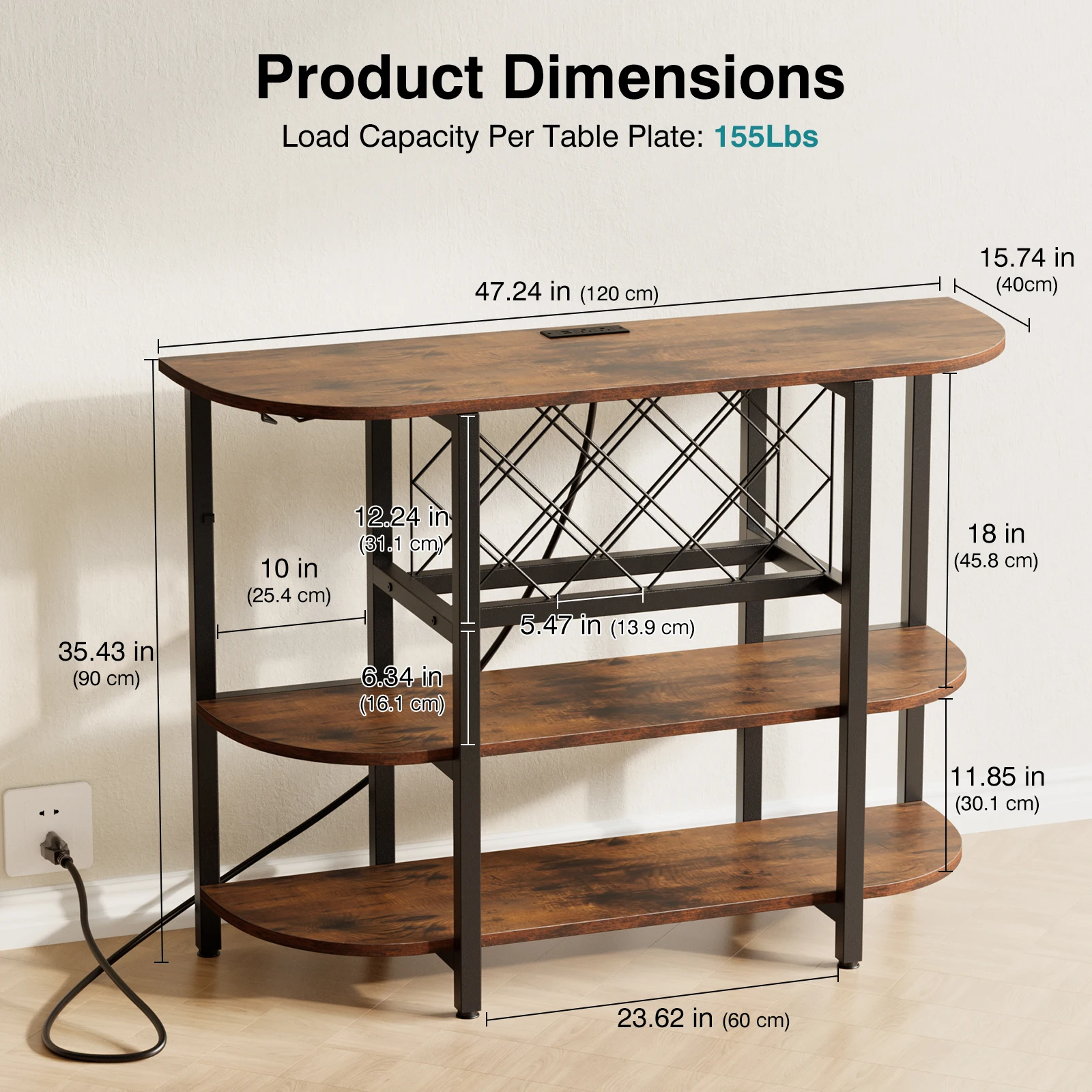 JHK LED Home Bar Cabinet with Storage Bar Cart with Charging Station Metal Wine Cabinet Liquor Cabinet Table with Glasses Holder and Wine Bottle Holder view 2