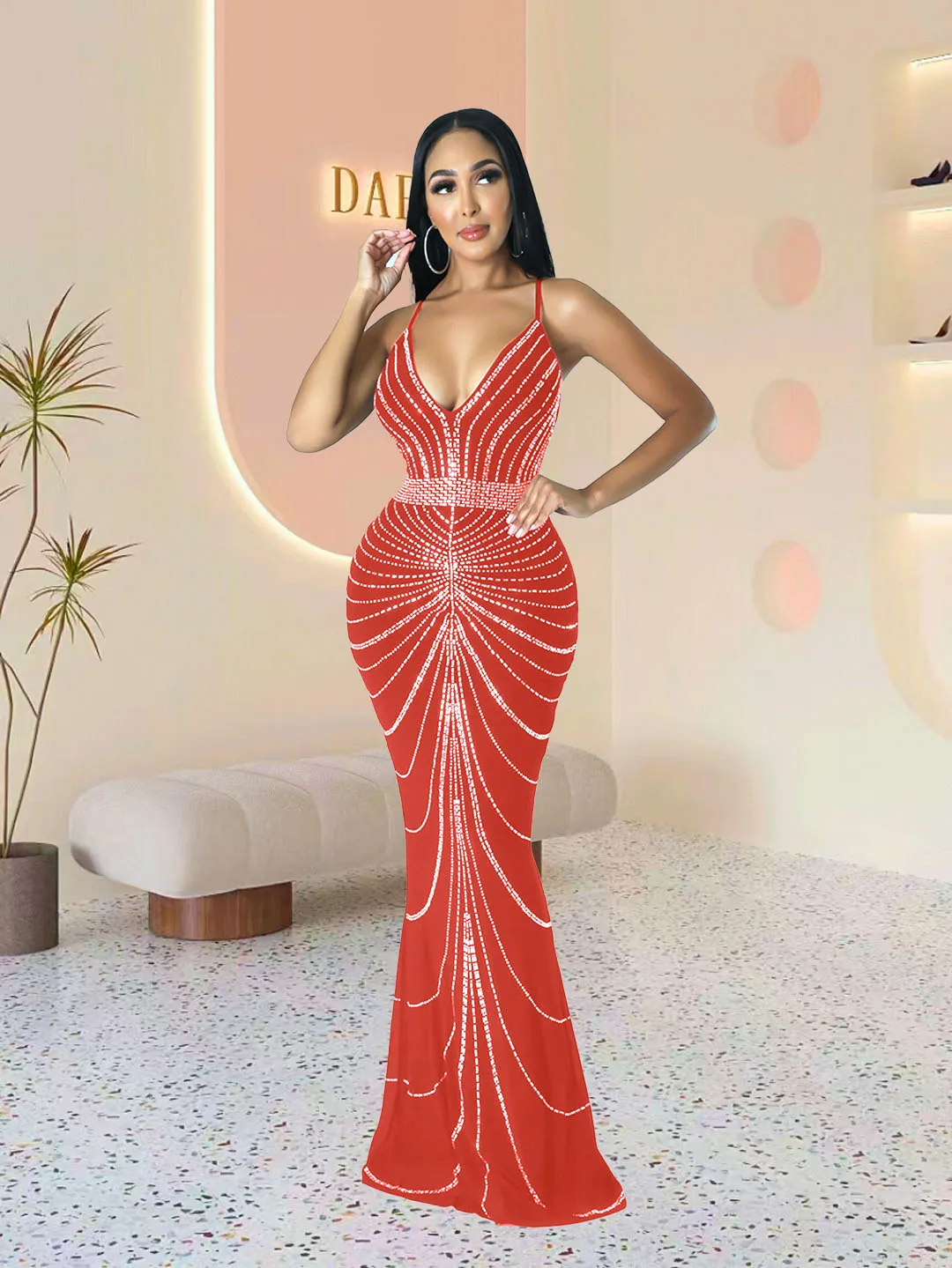 Women\'s Evening Dress Long Dress Sequin Hot Diamond Party Strap Leaky Back Mermaid Formal Dinner Elegant And Luxurious Dress