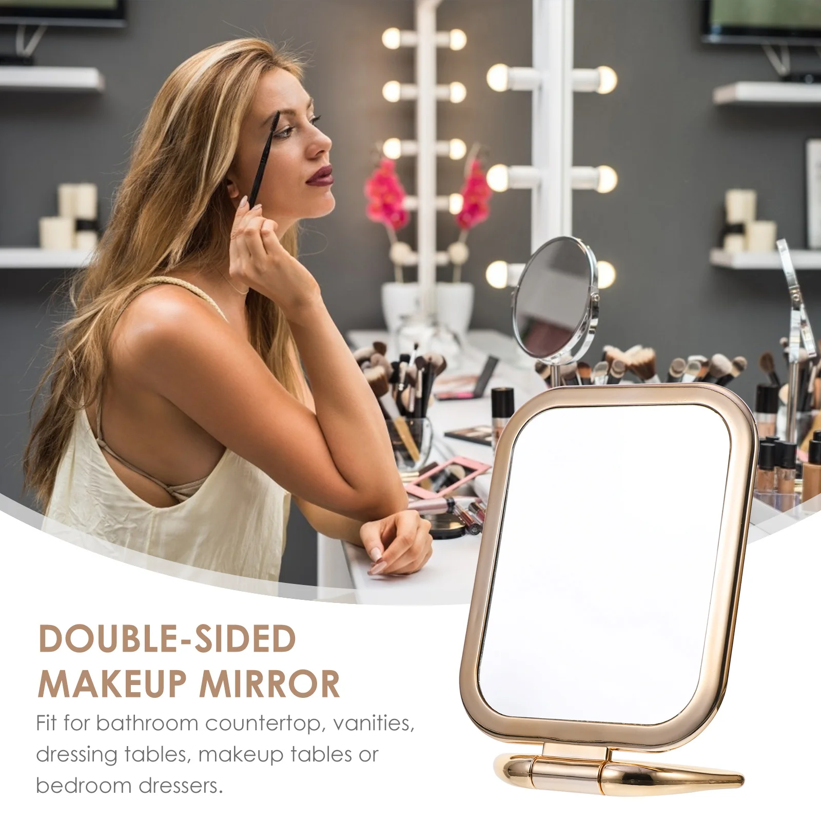 

Double Sided Makeup Mirror Folding Design Adjustable Angle Tabletop Magnifying Vanity Mirror for Home and Travel Use