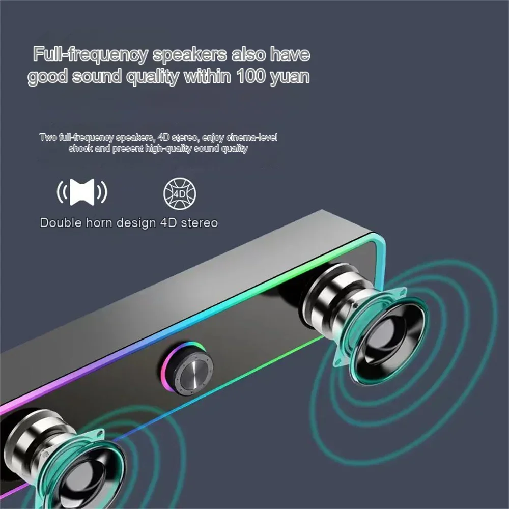 4D Surround Soundbar Alto-falantes Bluetooth, Subwoofer Estéreo, Barra de Som do Computador para Laptop, PC, Home Theater, TV, Aux Speaker, Hifi Bass