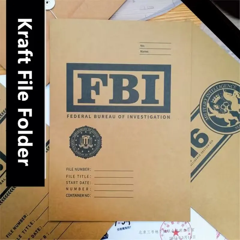 Carpeta de archivos Kraft, portafolio de película, juego de utilería, agente del FBI, CIA, Inteligencia Central, MI6, Clip de archivos de papel