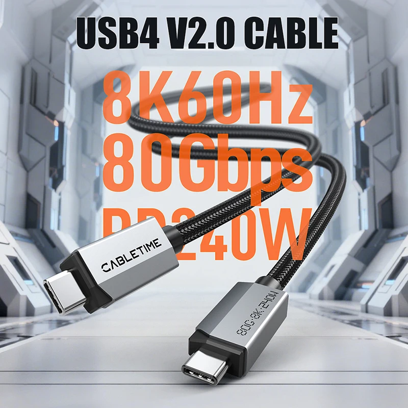 CABLETIME USB4 V2.0 Cable 80Gbps Data Transfer 8K@60Hz 240W Ultra-Speed PD 3.1 Braided Jacket for Phone Monitor PS5