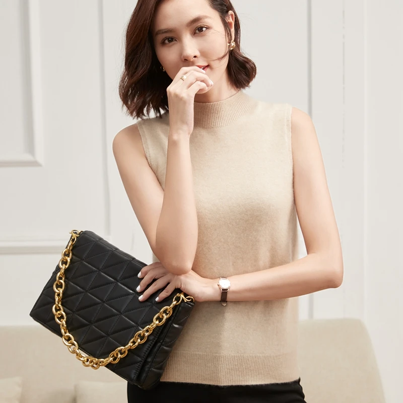 

THYFGT100% cashmere women's summer vest stand up collar thin casual sleeveless pullover office women's solid color sweater top