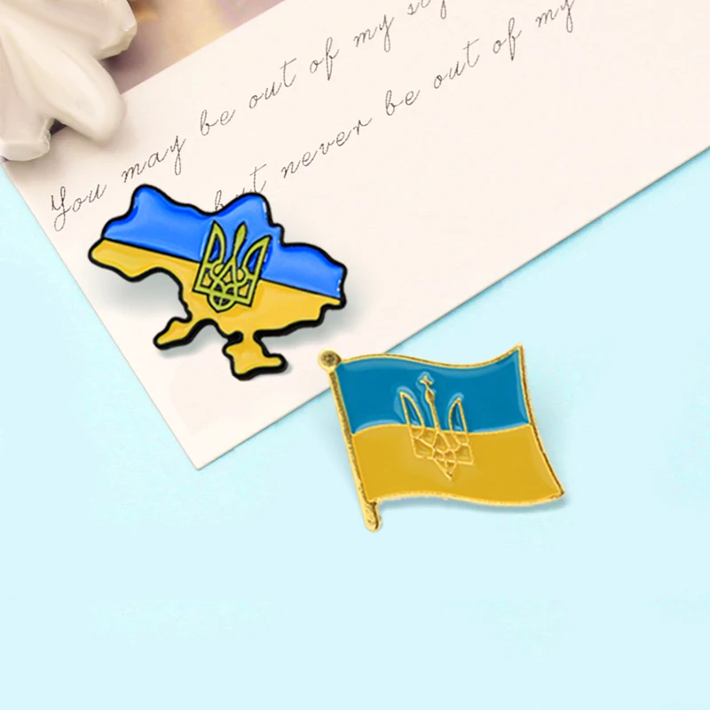 Ukraine Flag Ukrainian Map Brooch Ukrainian Map Flag National Emblem Flower Enamel Pin Lapel Custom Badge Jewelry Wholesale