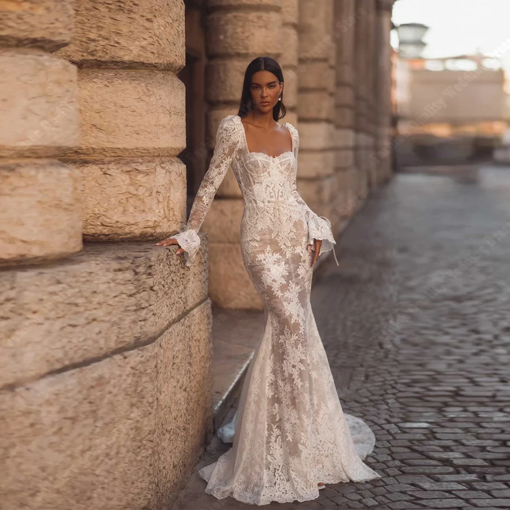 

Gracful Illusion Women Wedding Dresses Sexy Lace Applique Mermaid Bride Gowns Banquet Vestidos De Novias Floor Length Customized