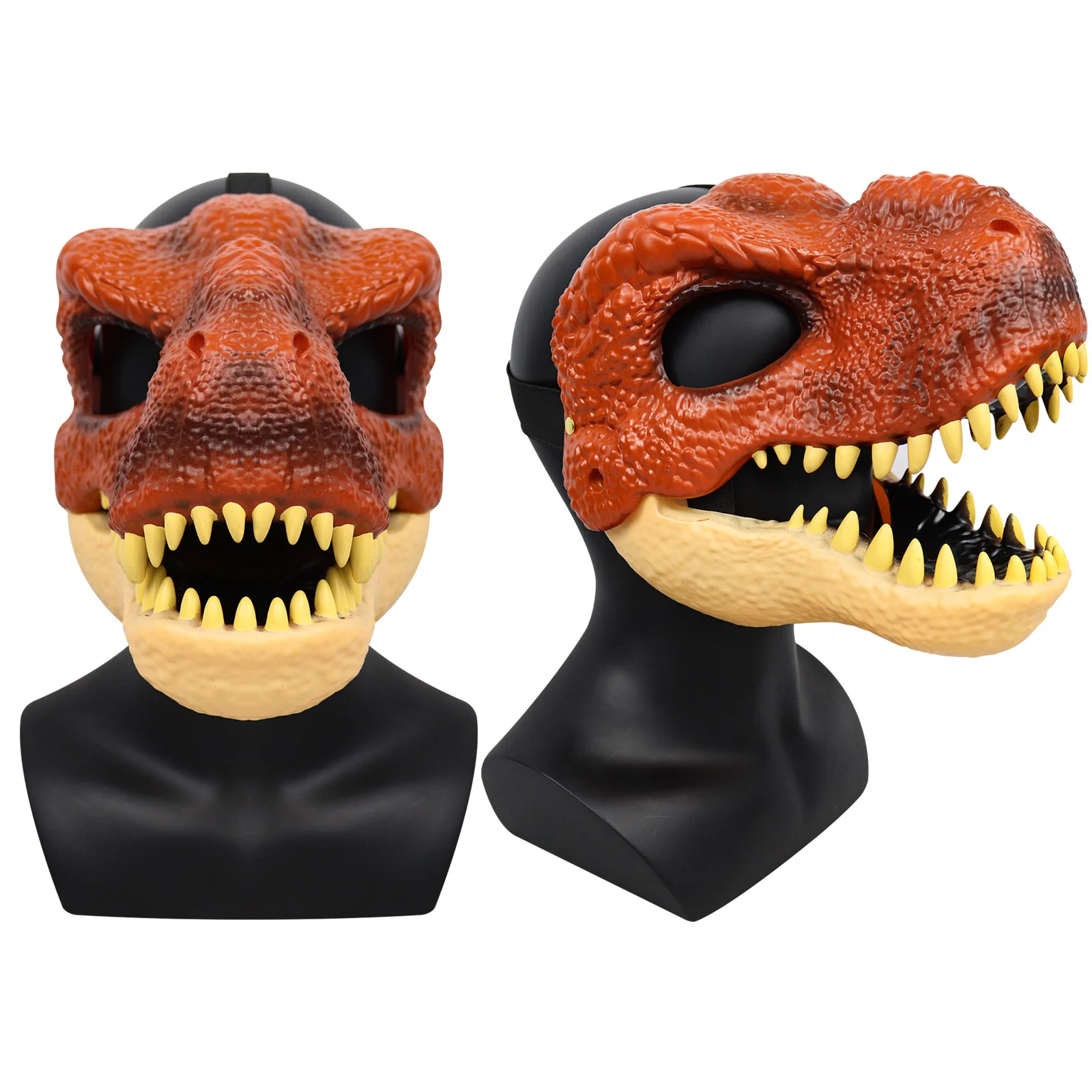 

3D Dinosaur Mask Lifelike Raptor Dino Moving Jaw Dinosaur Mask High Quality PVC Headwear Halloween Children Carnival - RED