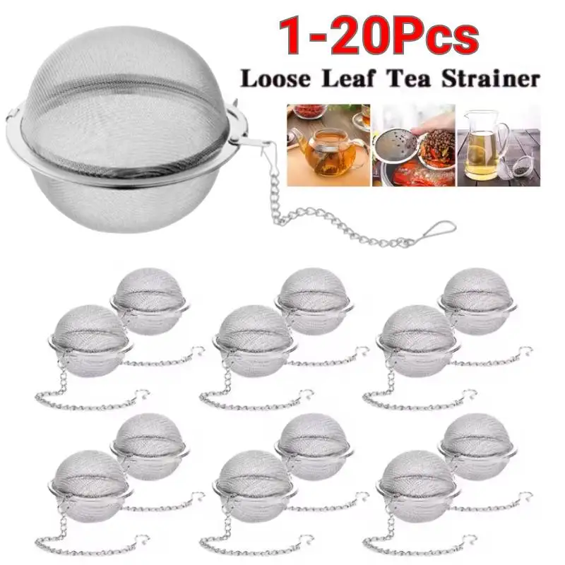 

2-20 Pcs Tea Ball Mesh Infuser Strainers Tea Filter Tea Ball Loose Leaf Tea Strainer Soup Filter Ball with Extension Chain Hook