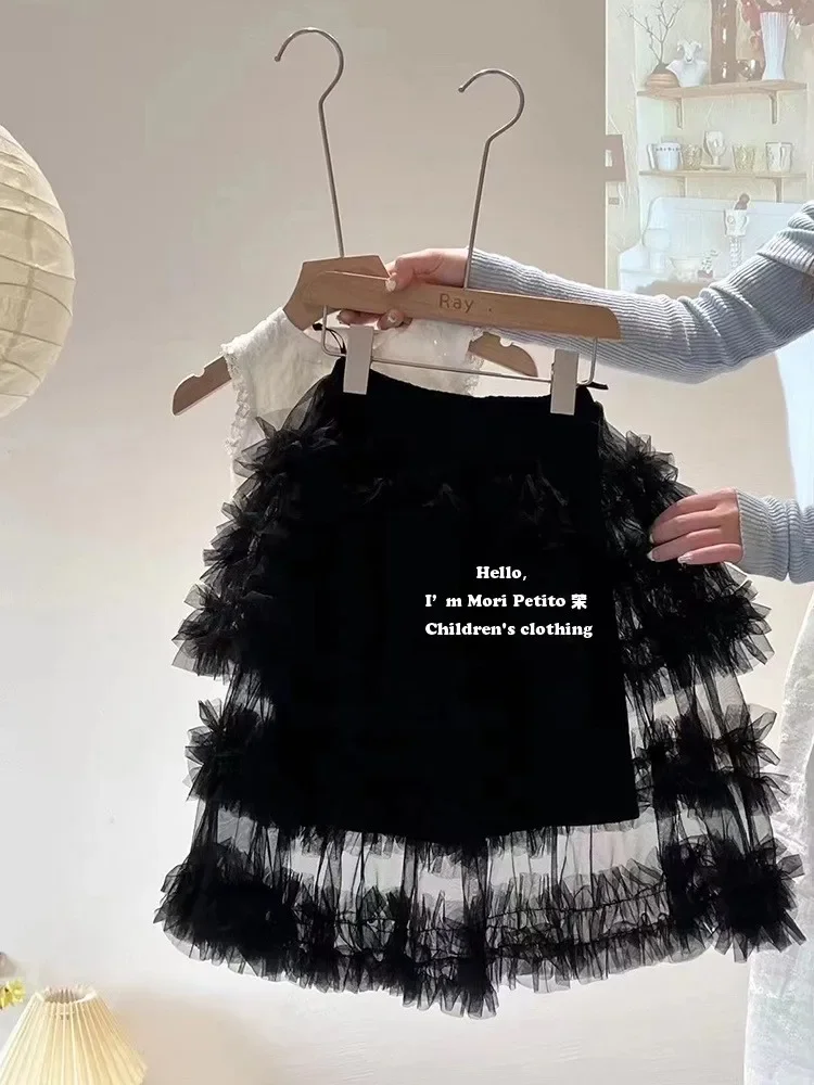 

Корейский простой стиль, костюмы для девочек, мерцающая майка, сетчатое детское пышное платье-торт, комплект детского летнего платья, комплект из двух предметов, одежда