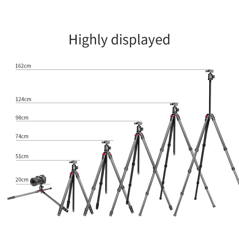 Штатив для камеры 162 см из углеродного волокна, легкий штатив для путешествий с сумкой с шаровой головкой и грузоподъемностью 10 кг, штатив для DSLR путешествий и работы
