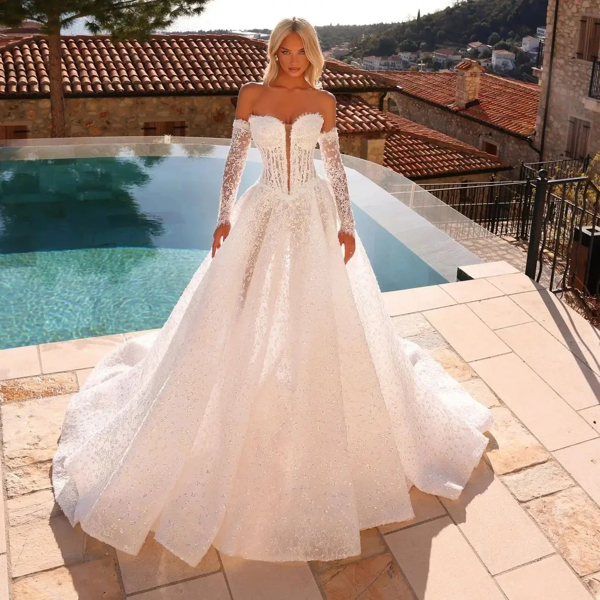 

Свадебные платья с кружевной аппликацией, сексуальные тюлевые свадебные бальные платья с открытыми плечами, Vestidos De Novia по индивидуальному заказу