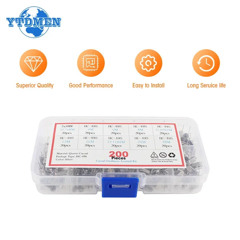 200pcs/box HC-49S Crystal Oscillator Resonator Ceramic Quartz Resonator Kit 32.768KHz 4MHz 6MHz 8MHz 12MHz 16MHz 24MHz 48MHz