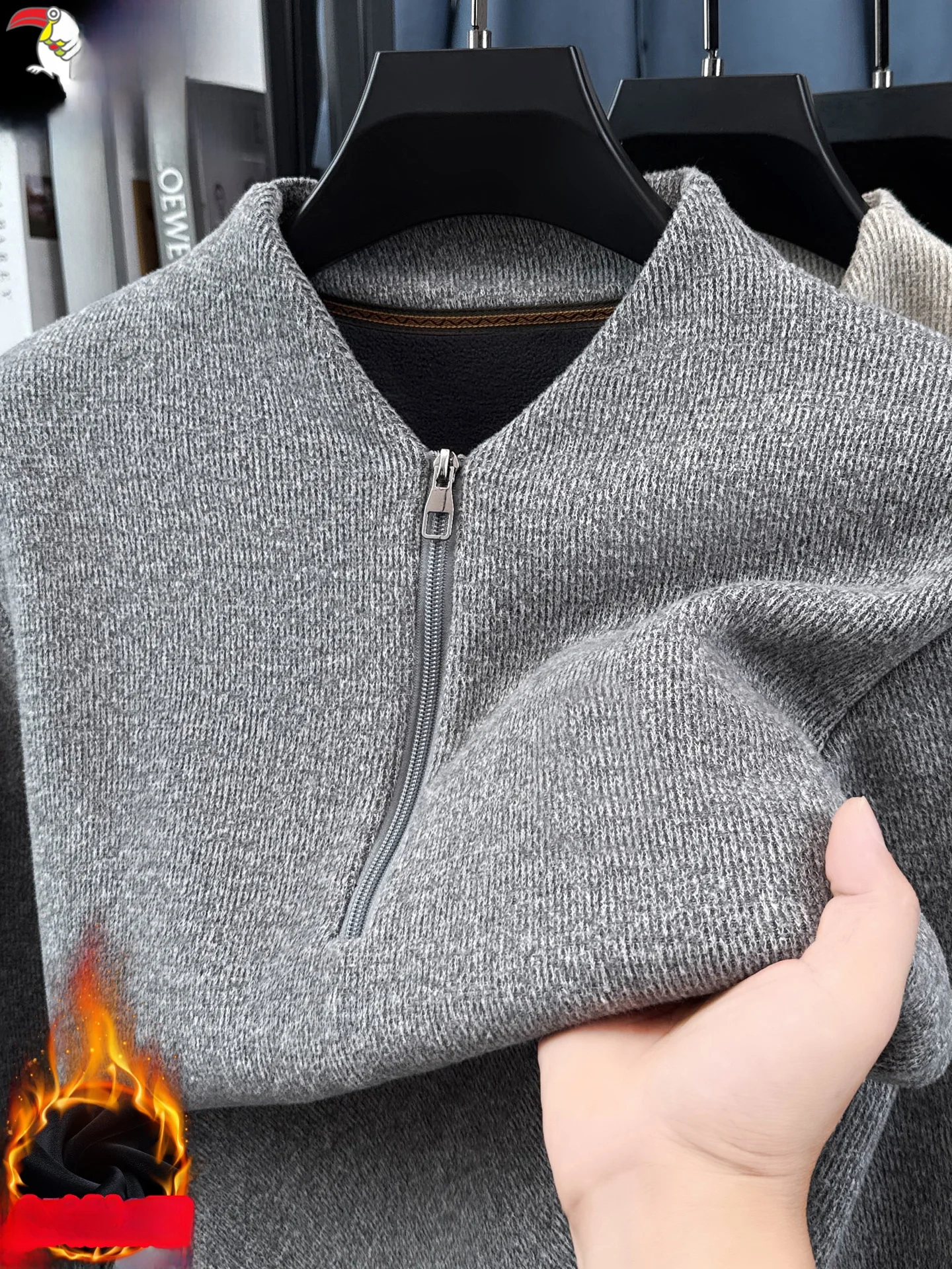 

Мужской вязаный свитер Thiened Fce с V-образным вырезом, повседневный, модный, городской стиль, теплый зимний, на молнии, базовая кофта, повседневный топ