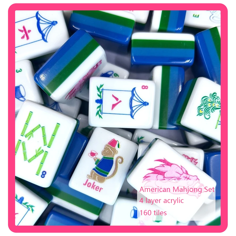 In Stock Mahjong Tiles American Mahjong Set 160 Tiles 4-Layer Acrylic MahJong Portable Travel Family Party Game Surprise Gifts