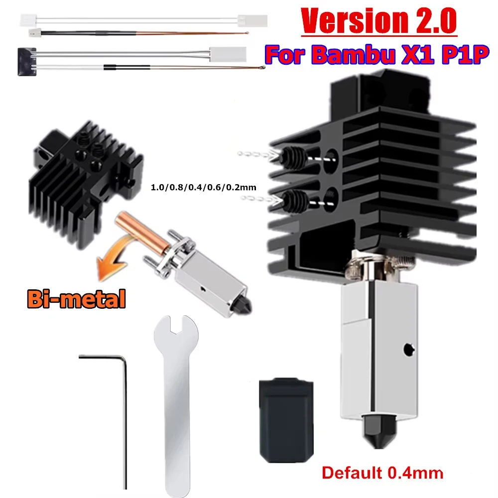

Комплект обновлённой версии 2,0 для Bambu Lab X1 P1S Hotend Nozzle, латунные аксессуары для 3D-принтера, комплект горячего конца для Bambulab Bamboo X1 P1P