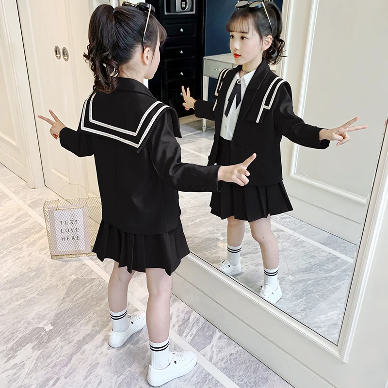 Herfst Faion-outfitset voor meisjes School orm Sle-plooirok T-stuk pak Trendy en Sli-kinderkleding